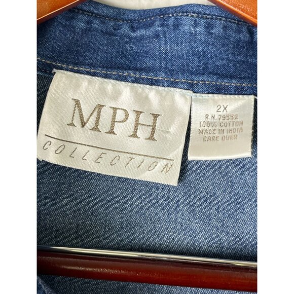 VTG 90's Cottage, Grandma Embroidered Flowers Denim Blouse, Women's PLUS 2X - Picture 10 of 11